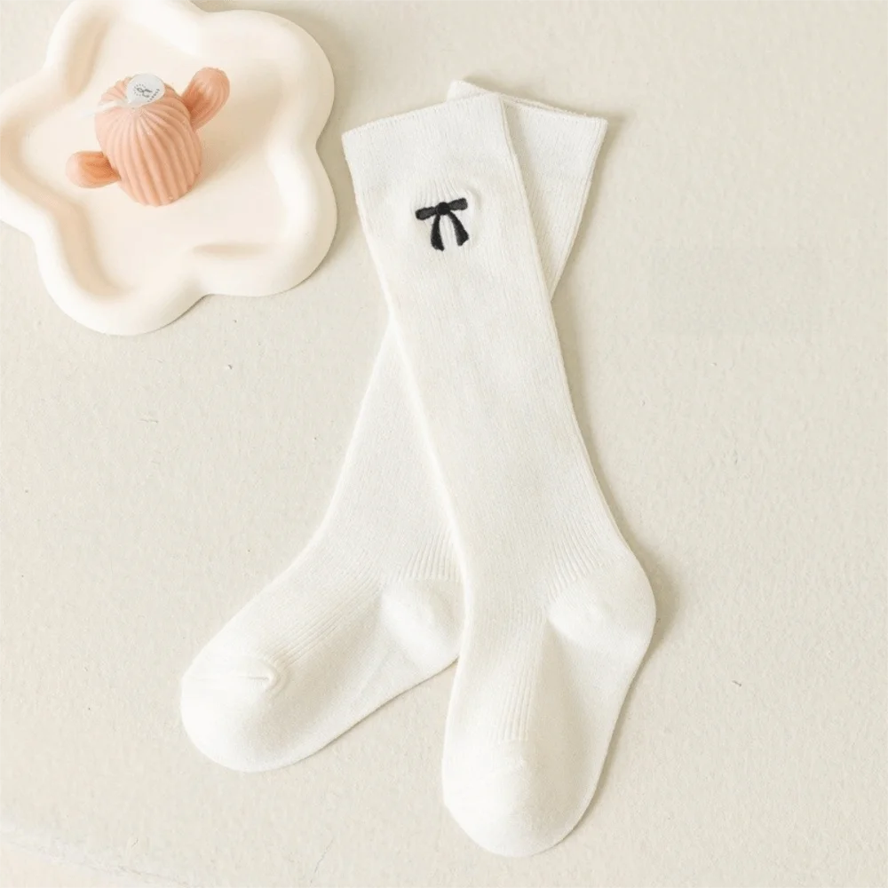 New Ribbed Knit Girls Knee High Socks Bow Detail Soft Breathable Long Tube Stockings Bow Long Socks Girls