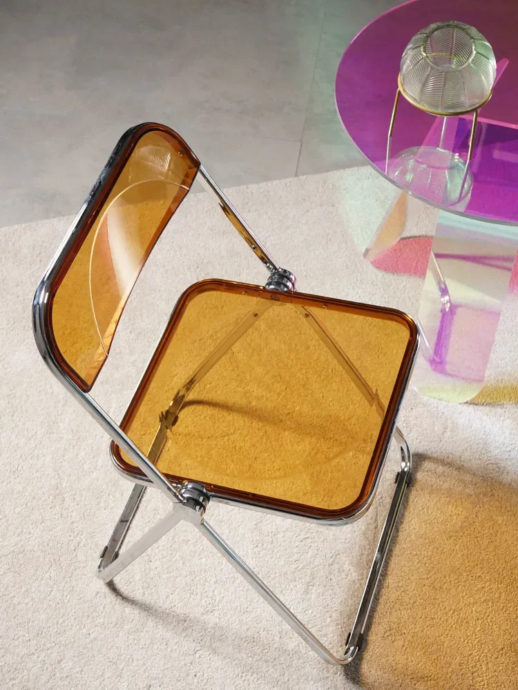 DSA Nordic transparent folding chair stool backrest simple modern acrylic dining chair plastic crystal negotiation chair