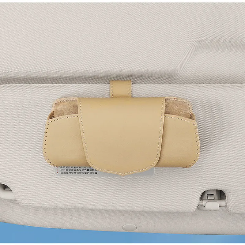 Car Visor Sunglasses Case Clip Hanger Magnetic Fastener Sunglasses Holder PU Leather Storage Box  For Volkswagen  Hummer car