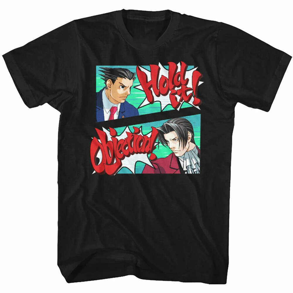 Ace Attorney Men'S Short Sleeve T-Shirt Black Hold The Objection Loose Plus Size? Tee Shirt