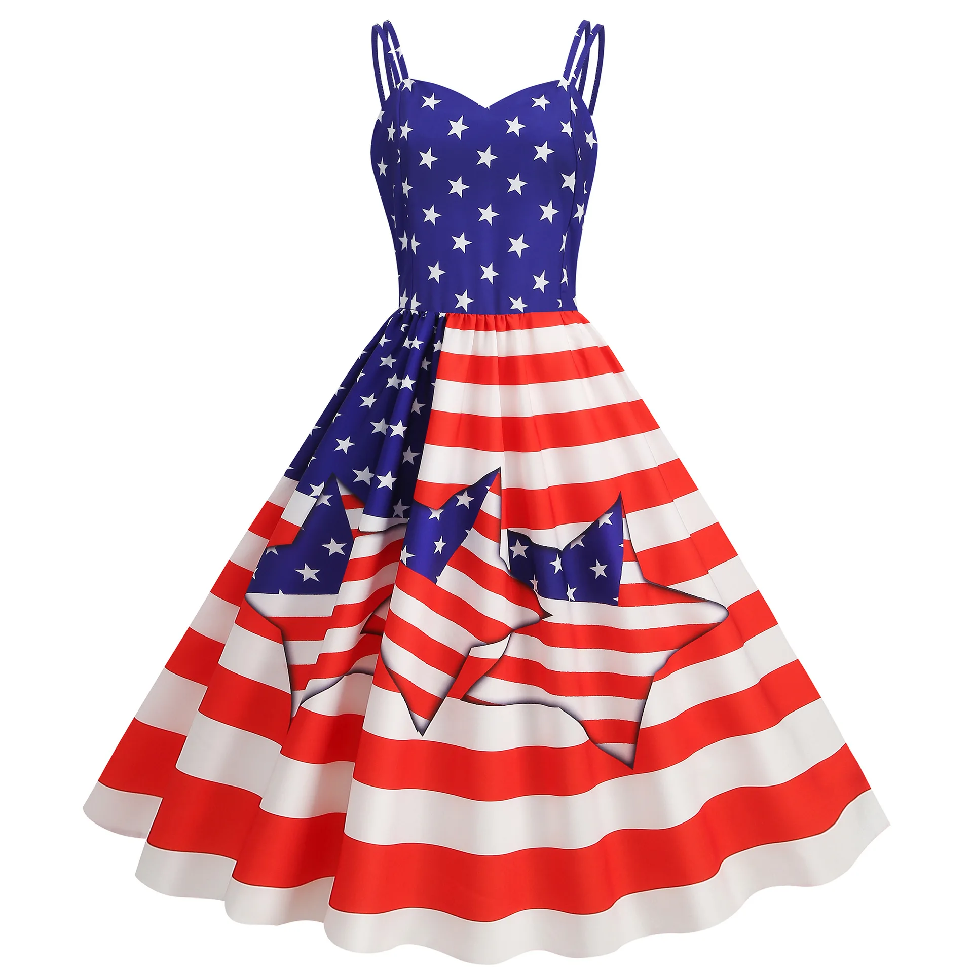 Independence Day Vintage Dresses Sleeveless Women American Flag Printed Slip Dress Casual Spring Summer Streetwear