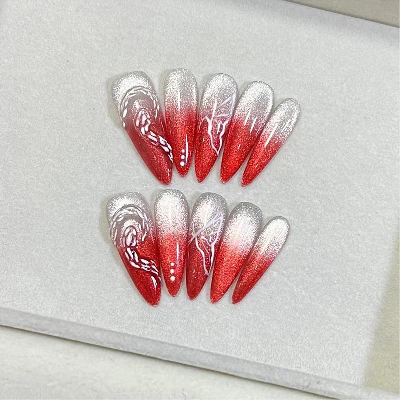 

The New False Nail Wearable Red Shiny light luxury Ballet Fingernails Finished Removable and Reusable Nail Patch