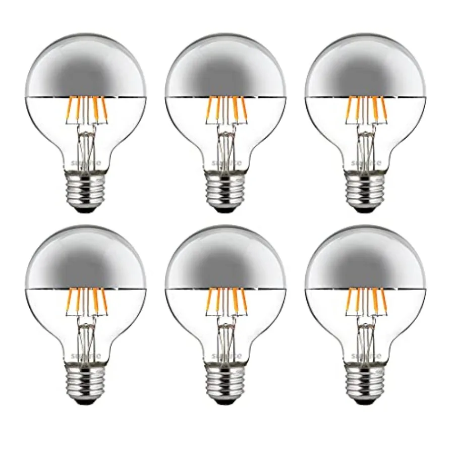 LED Light Bulb, 6 Watts (60W Equivalent), Standard E26 Base, 530 Lumens, Dimmable, Decorative Silver Bowl, Filament Anti-Glare,