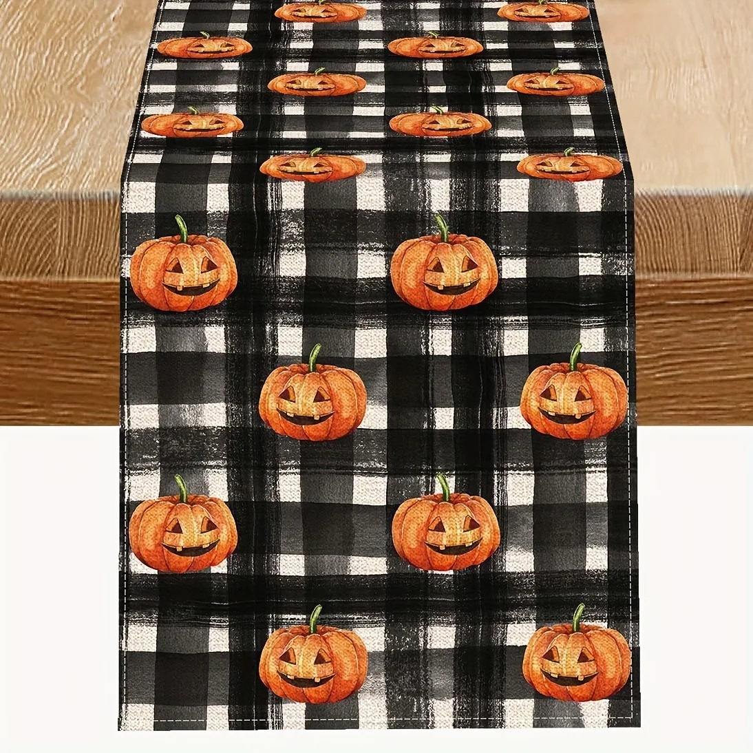 

Halloween Pumpkin Table Runner Linen Woven Rectangular Cover for Home & Party Decor, Buffalo Check