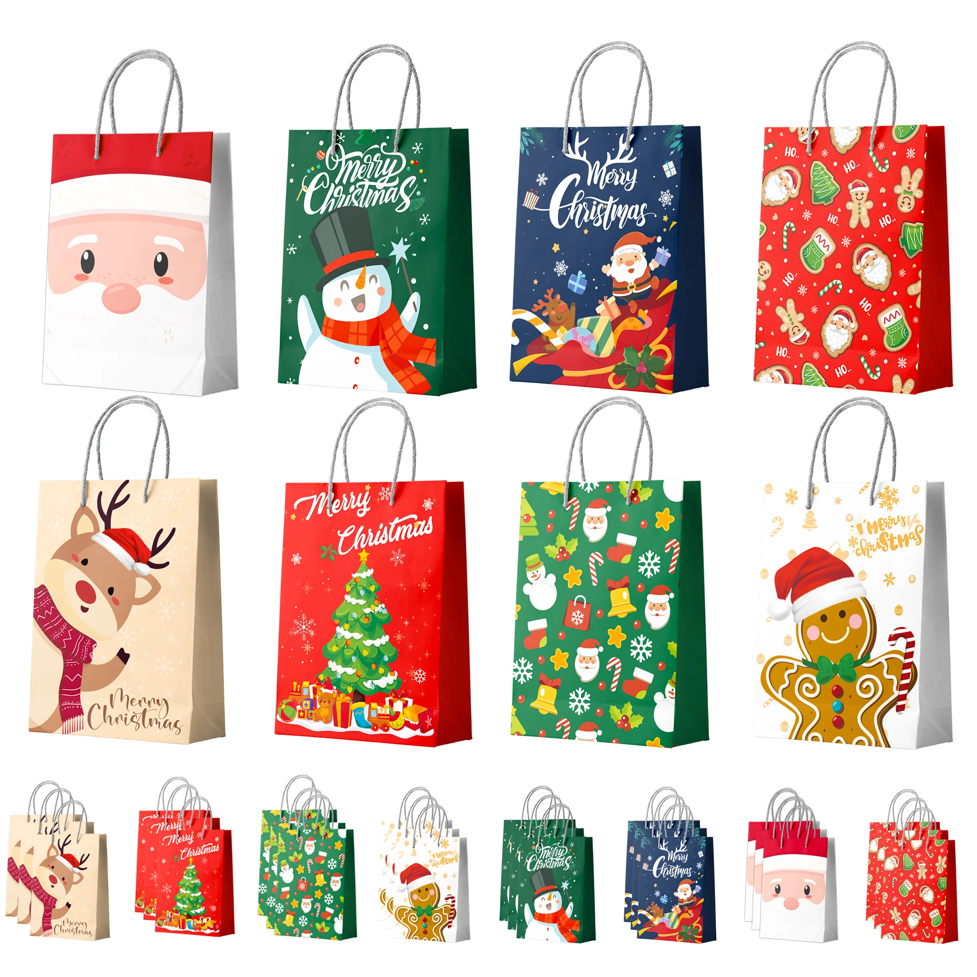 Sacs de Noël en vrac, 24 pièces, sacs pour cadeaux, sacs d'emballage de Noël, sacs cadeaux pour fête de Noël, sacs en papier de Noël pour cadeaux