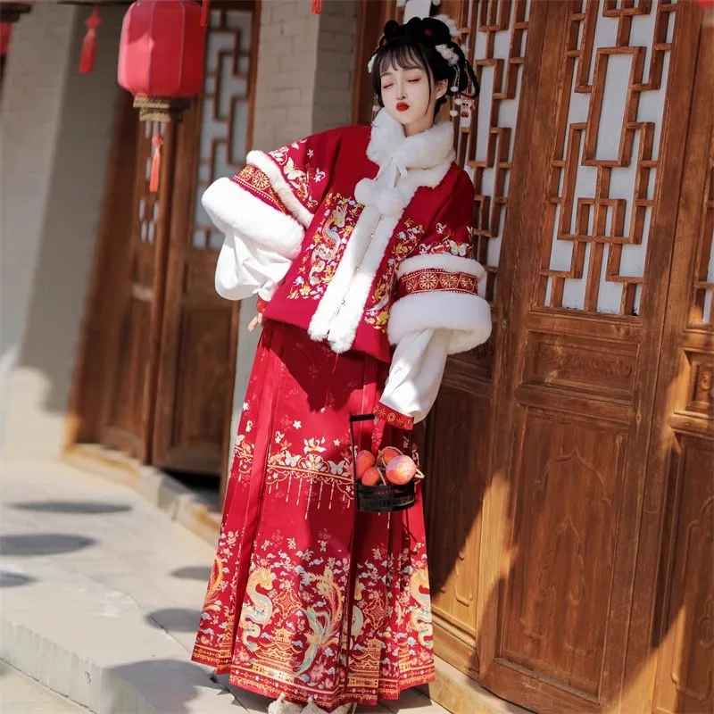 

Thickened Ming Dynasty-style Hanfu women's Chinese-style horse-face skirt, New Year greeting attire, daily ancient costume set