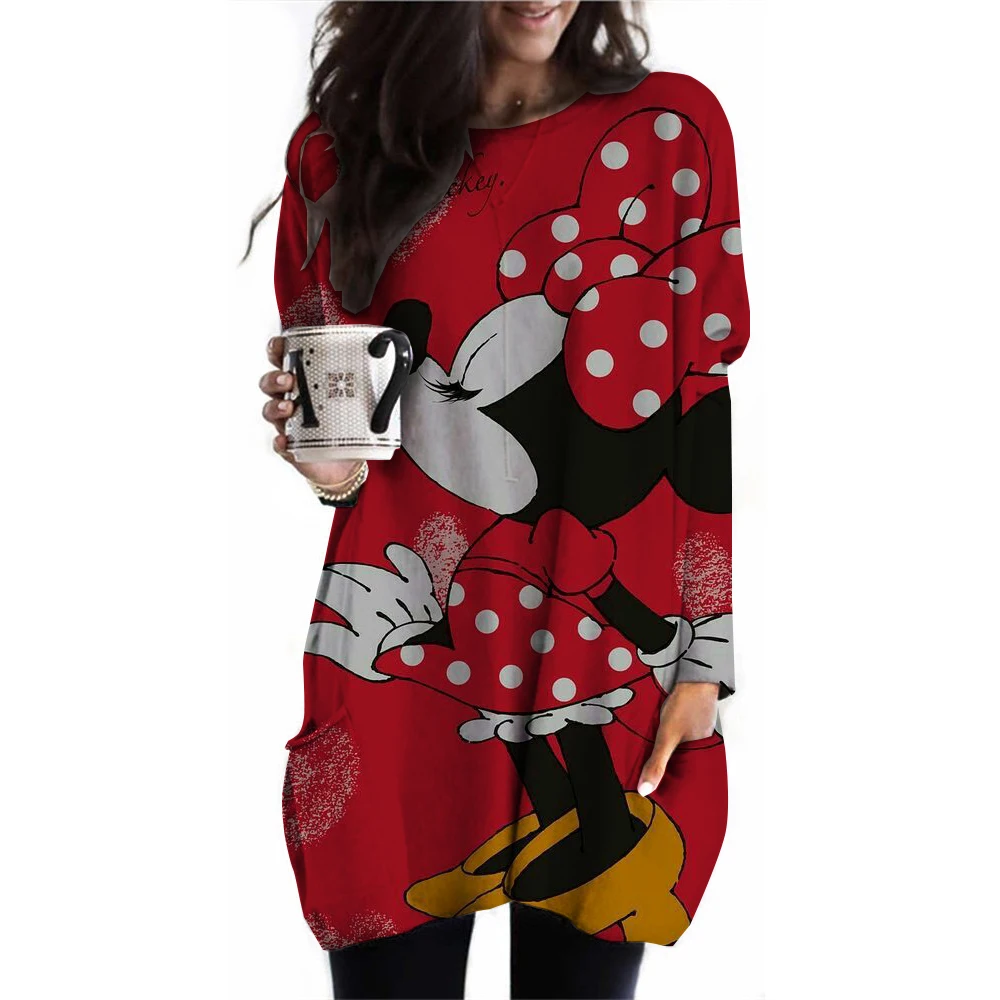 New Spring and Autumn Women\'s Disney Mickey Mouse Printed Casual Fashion Long Sleeve Round Neck Loose T-shirt Hoodie