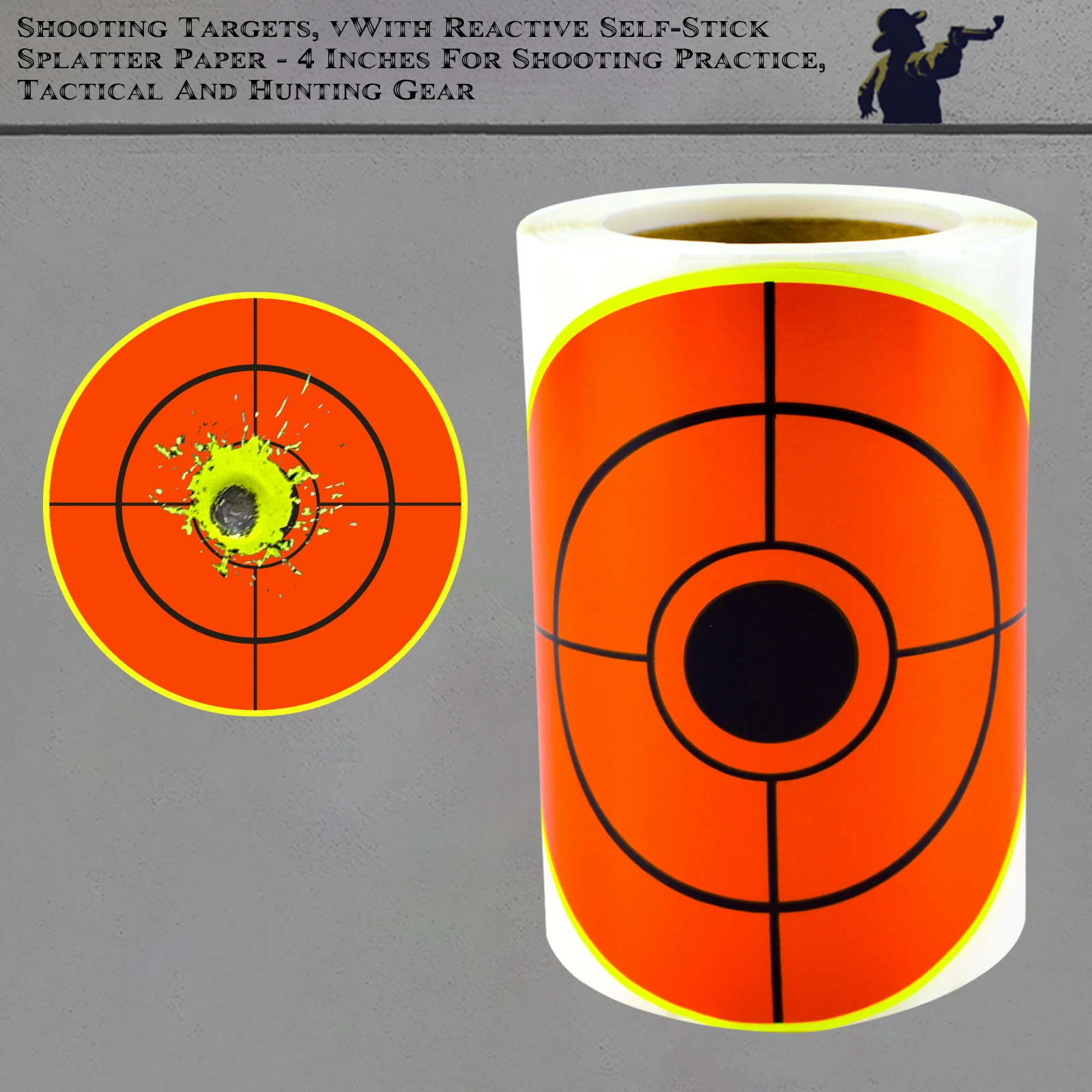 4inch 100Pcs Black Cross Round Target Stickers for Splatter Shooting Practice, Fluorescent Target Stickers, Fluorescent Color Coated Labels (Can Be Used for Real Gun Practice and Airgun Practice) Shooting Range Targets, Home Shooting Practice Targets