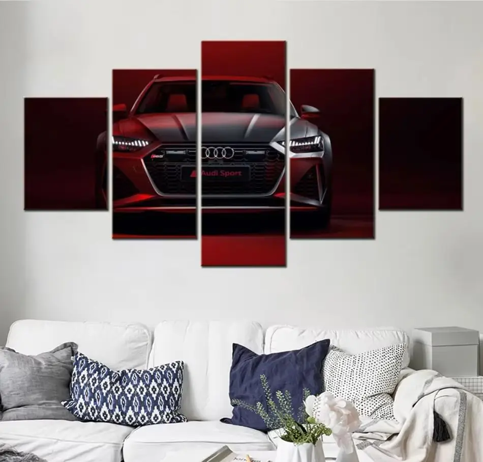 No Frame Canvas 5Pieces Audi RS6 Luxury Sports Car Wall Art Poster Pictures Paintings Home Decorations Room Decor