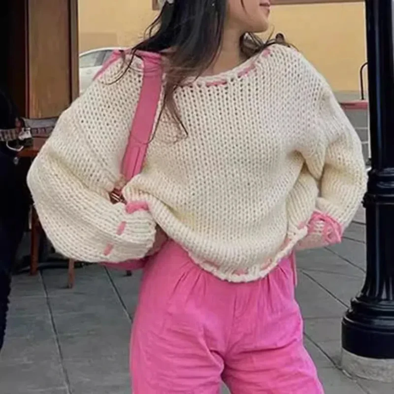 

Popular Women's Handmade Rope Solid Color Loose Knit Sweater