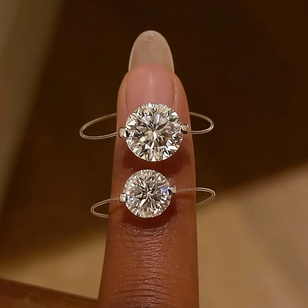 

1/2 карата круглое кольцо с бриллиантом из муассанита для женщин, прозрачные кольца с леской, серебро S925, обручальное кольцо, изысканные ювелирные изделия