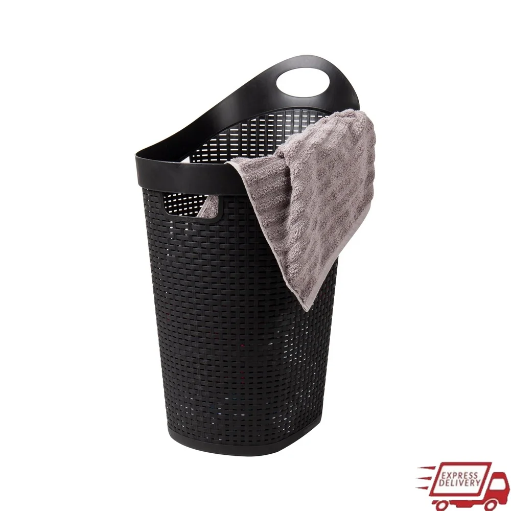 

Stylish Rolling Laundry Hamper with Wheels 60L Capacity Durable Plastic Pium Wicker Design Ventilated Easy Transport Clothes