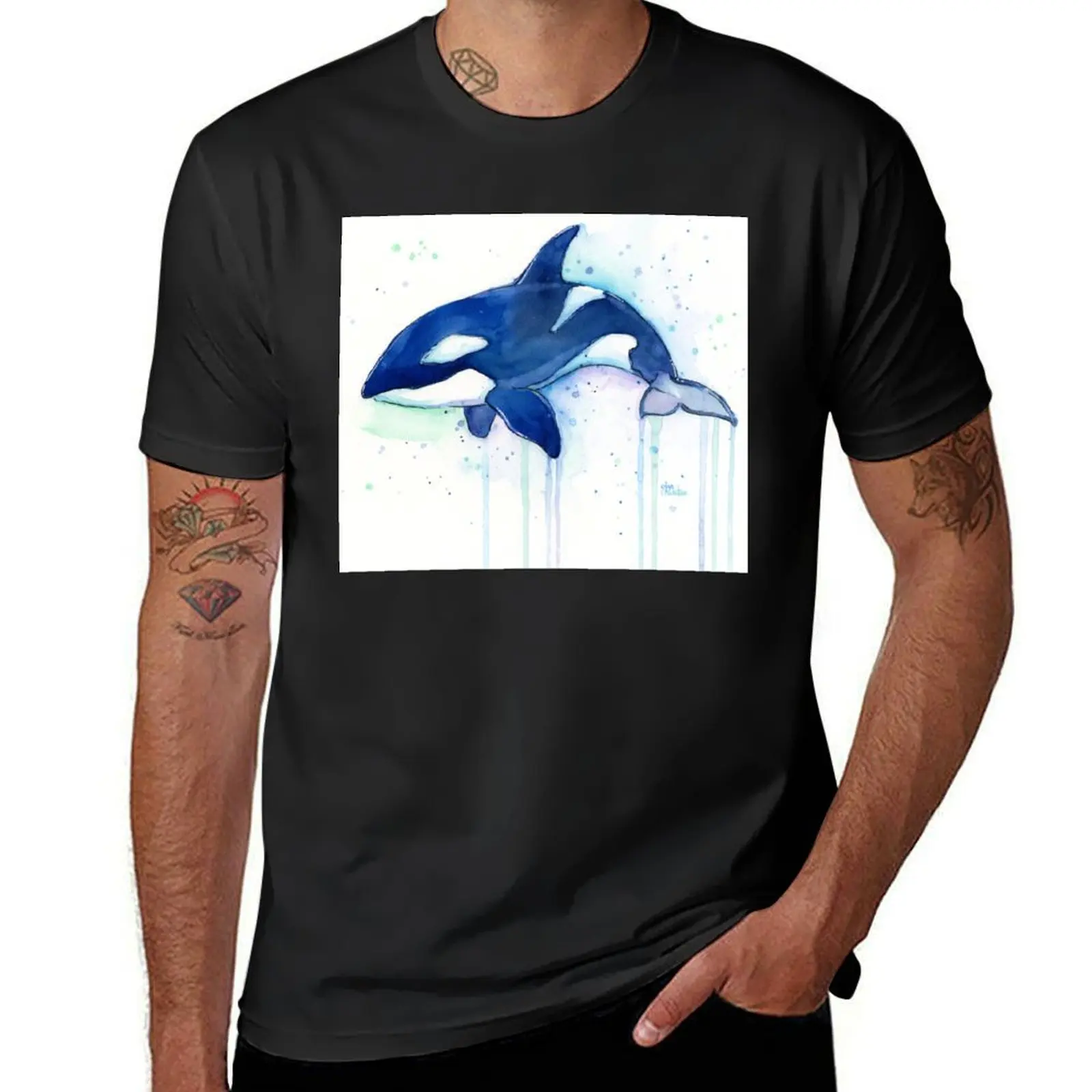 Killer Whale Orca Watercolor T-Shirt summer clothes sweat mens graphic t-shirts big and tall