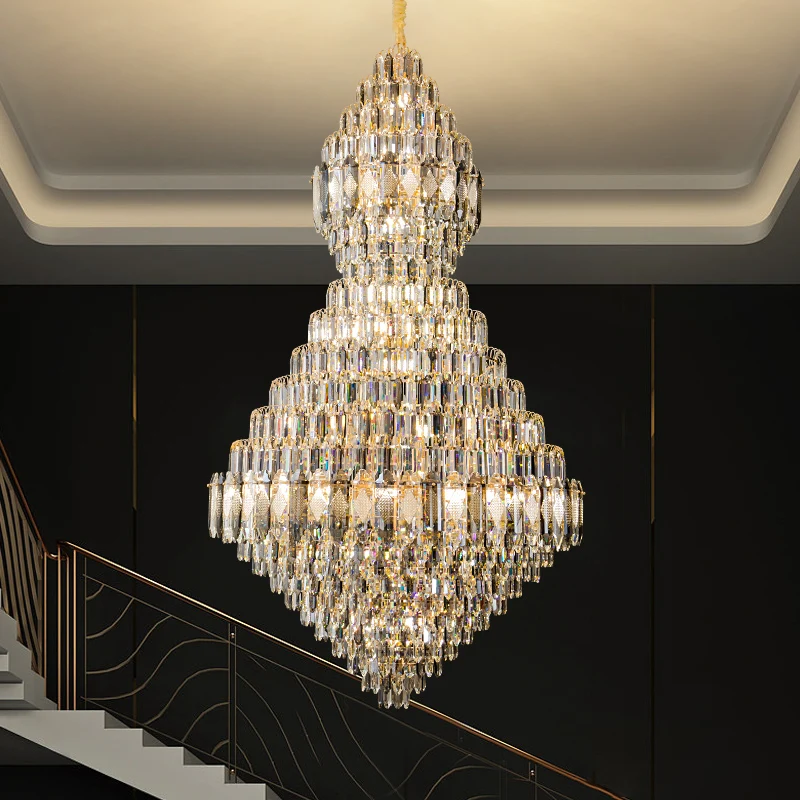 Building Living Room Big Chandelier Villa Crystal Lamp Staircase Light Luxury Exhibition Hall Lighting Lustre Crystal Led Light