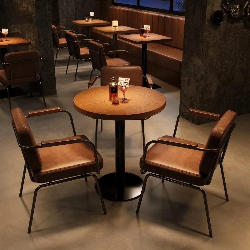 American Western restaurant bar with dining table and chairs, commercial bistro, music bar