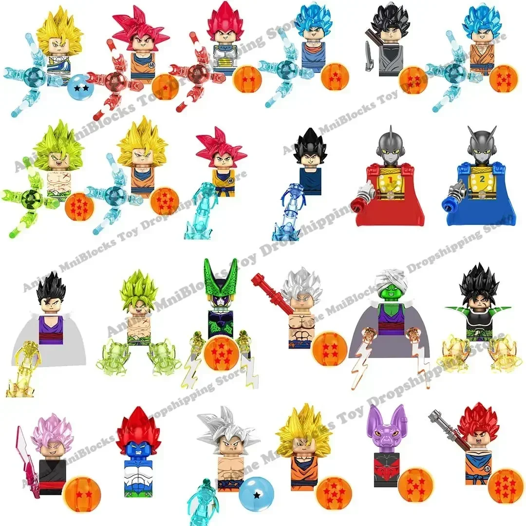 KF Blocks 6142 6165 6158 6193 Super Saiyan God Vegeta Goku Blue Broli Cell Gohan Gamma1 Gamma2 Building Blocks Dolls Gifts