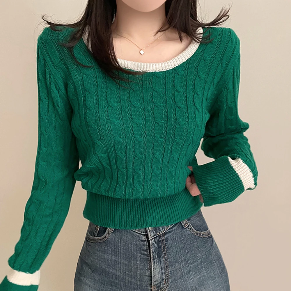 Cisas ort Sve Langer Strickpullover rund Ne Splice Color Commute Sle Damen Faion Chinesische Produktion