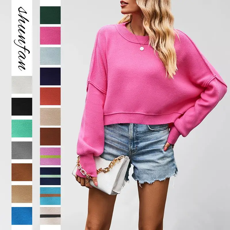 

Женский вязаный пуловер, свитер свободного покроя, Lantern Sve Mid-Thi, полиэстер, зимний модный базовый цветной повседневный топ