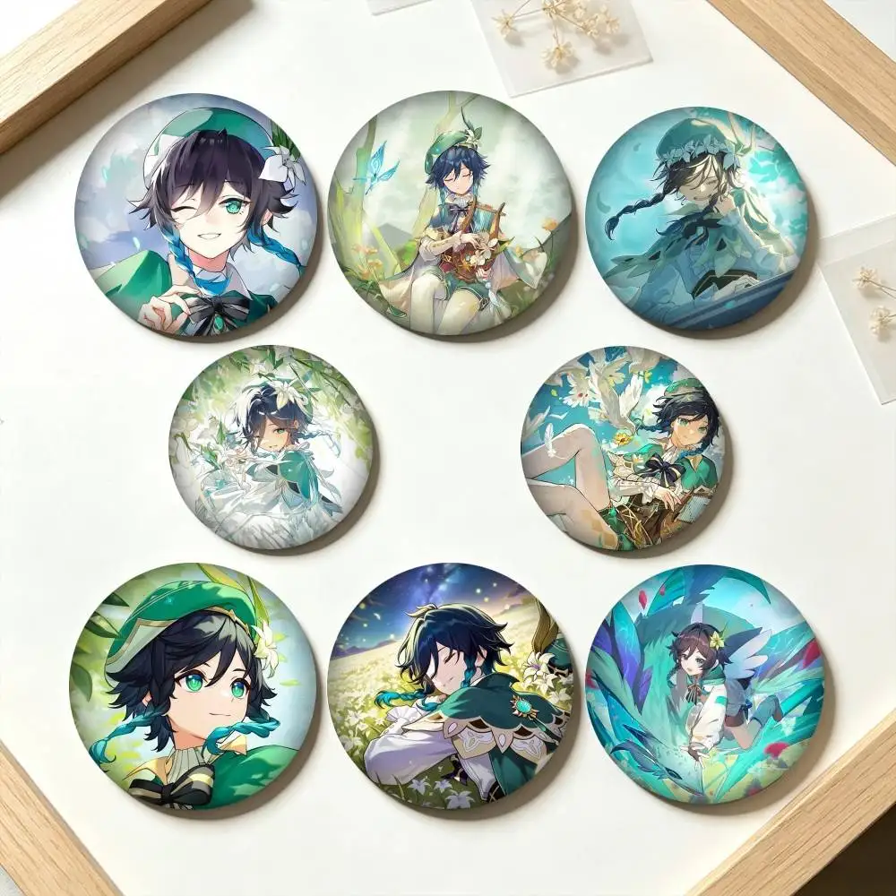 G-Genshin Impact Venti Game 25 32 44 58 75mm Badges Personalized Round Brooches Pins Accessory Gift