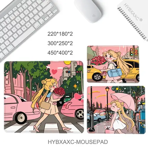 Imagen 2 del producto Alfombrilla de ratón con diseño de Luna y marineros de dibujos animados, alfombrilla pequeña para ratón LockEdge para jugadores, alfombrilla de escritorio para ordenador, goma antideslizante Rectangular