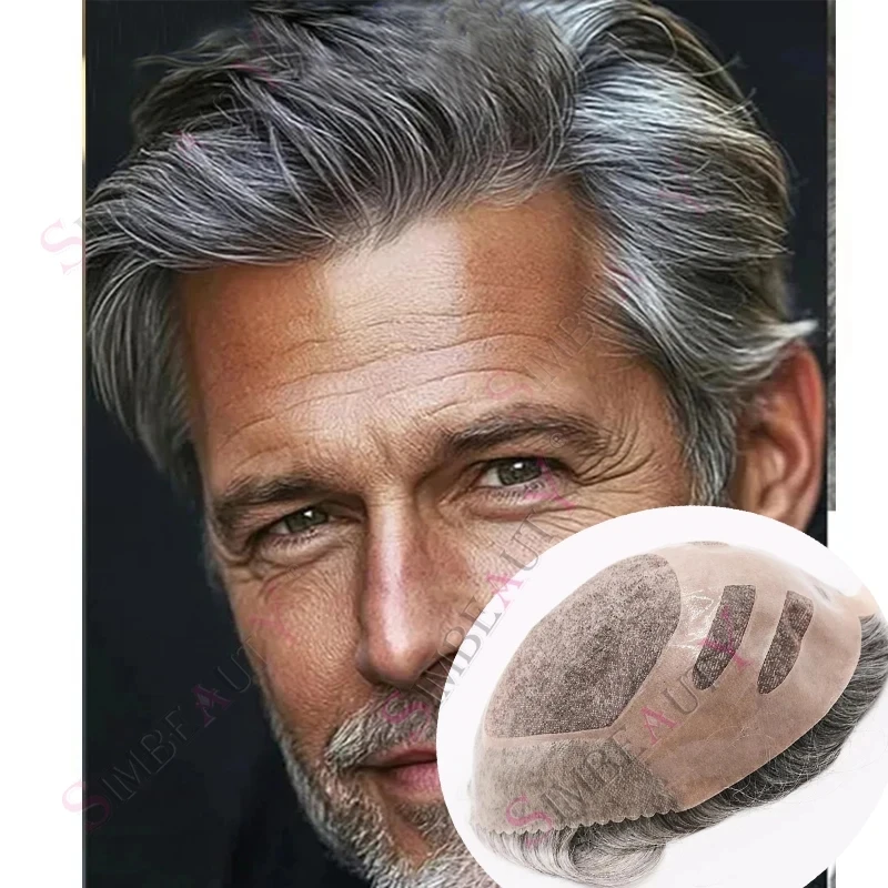 

Realistic Natural Hairline Lace Double Npu Bond 540# 1b65 1b80 Brown Grey Man's Wig Mono 100% Human Hair System Wig Prosthesis