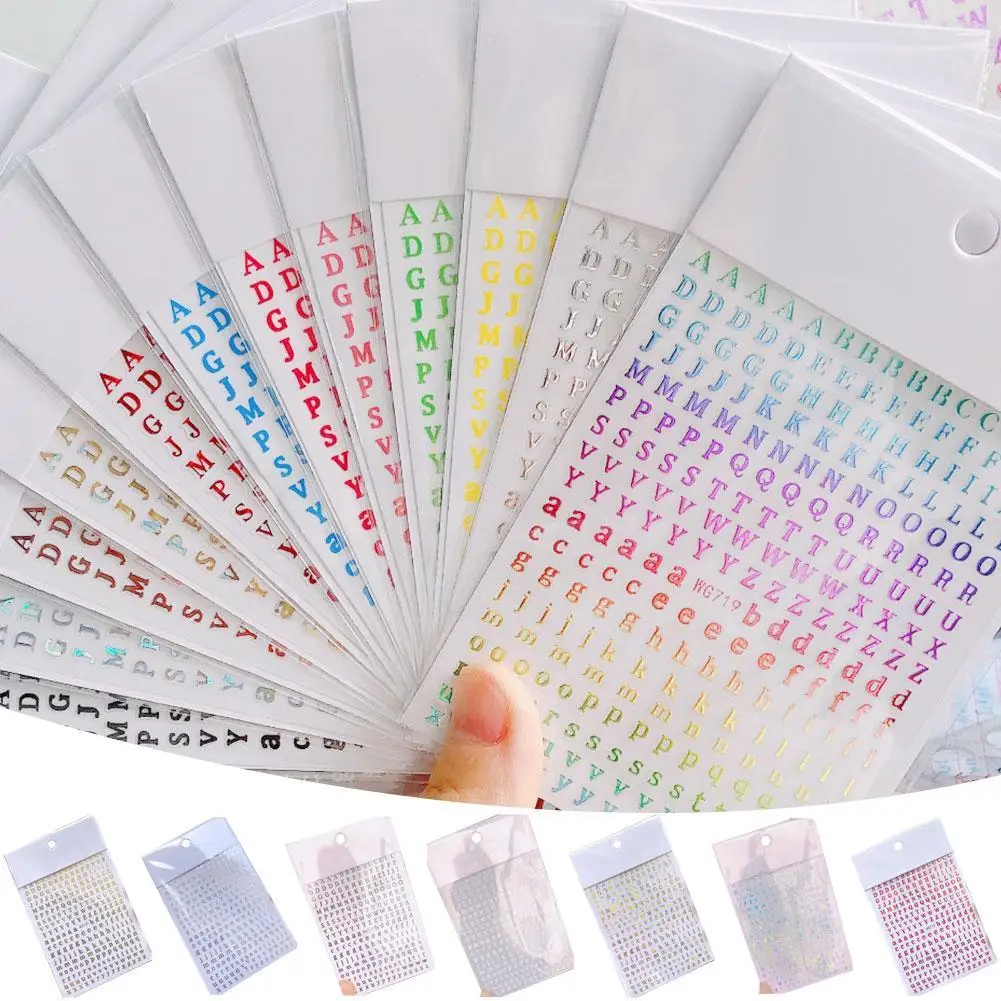 1set New English Alphabet Nail Stickers Multi-Color Laser Reflective Nail Slider Art Cool Text Nail Kit