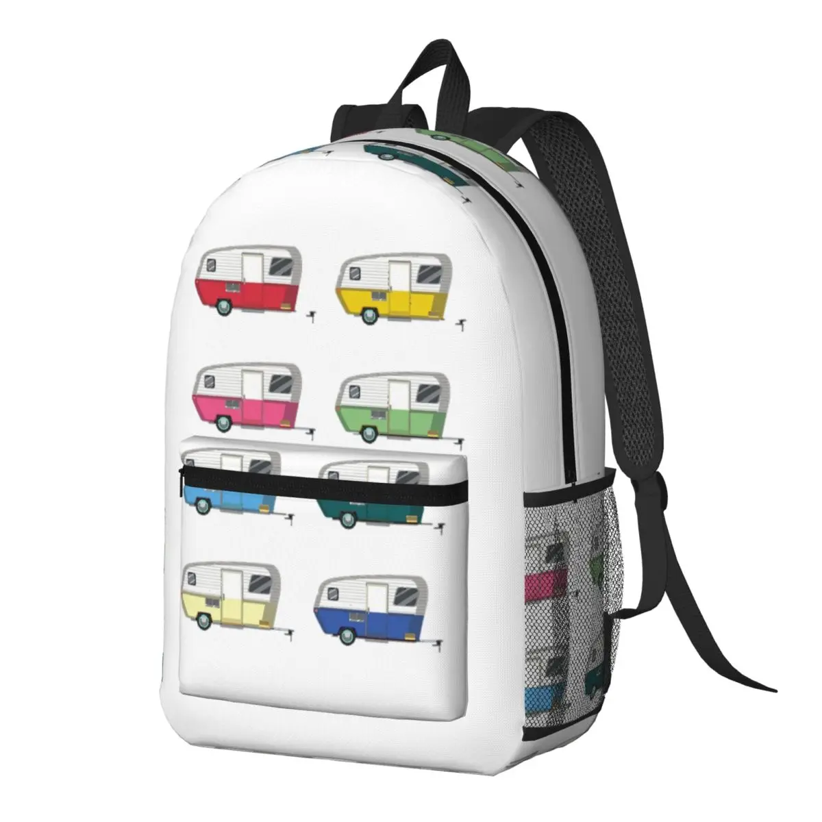 Colourful Vintage Eriba Puck Caravan Daisy Backpack Daypack Large Capacity BookBag School Bag Shoulder Bags for Men Women