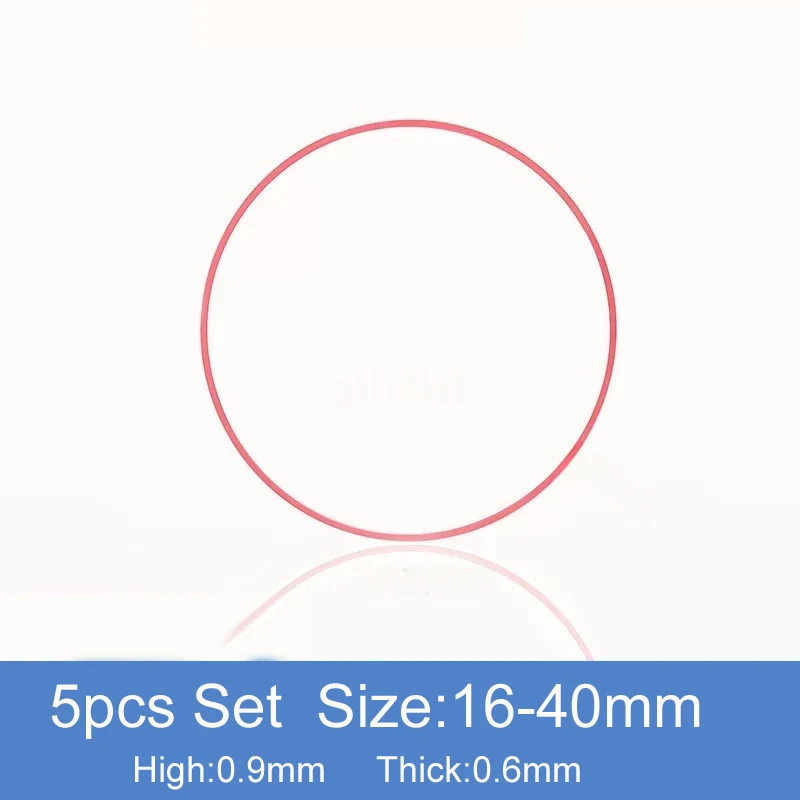 

5 шт./лот, набор красных прокладок толщиной 0,6 мм, 16-40 мм, водонепроницаемое уплотнительное кольцо, подходит для корпуса часов, запасные части для ремонта задней части часов