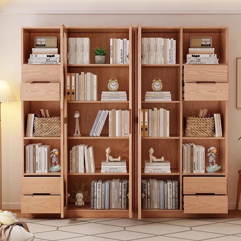 Nordic ash wood solid wood bookcase, household floor storage cabinet