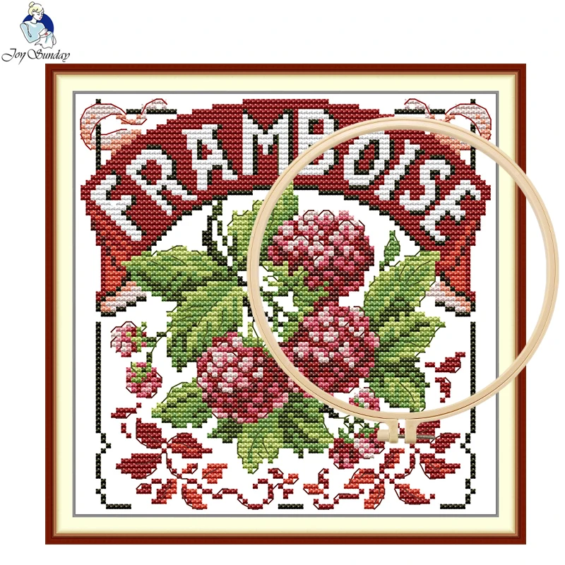 Joy Sunday Sweet Juicy Fresh Raspberry Counted Cross Stitch DIY Kit 11CT 14CT 16CT HD DMC Embroidery Set With Free Frame