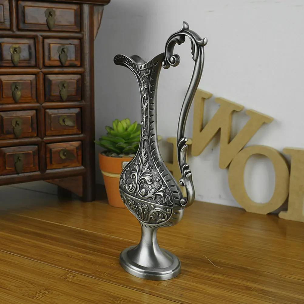 Retro Vase Zinc Alloy Smooth Surface Fine Workmanship Home Office Flower Arranging Decorative Vase Metal Holder Plant Decor