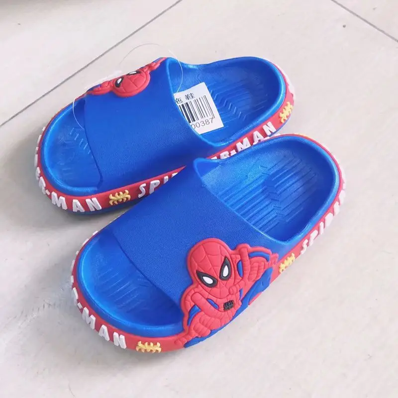 Disney Summer Baby Boys Shoes Kids Slippers Cartoon Spider Man Print Girl Beach Sandals Indoor Soft Home Bath Flips Flops 26-35