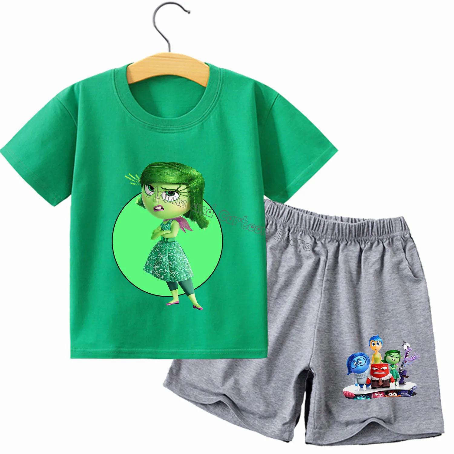 Disney Inside Out New T-shirt Suit Children Summer Cartoon Tops+shorts 2pcs Pants Set Pajamas Sets Home Wear Clothes Kids Gift