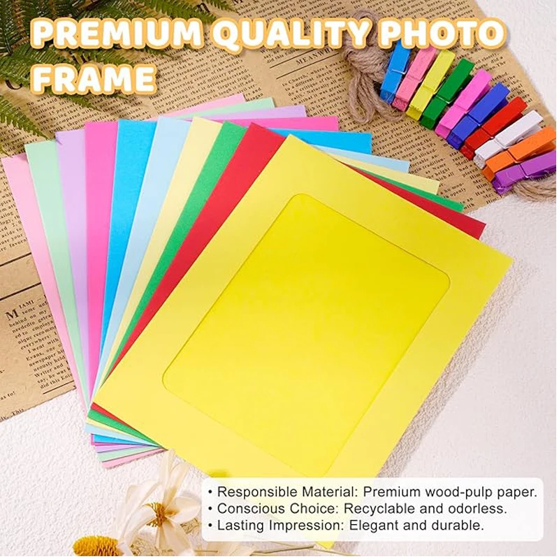 30Pcs Paper Picture Frames - 4x6'' Colorful Paper Photo Frames Cardboard Picture Frames with Clip and String Photo Holders
