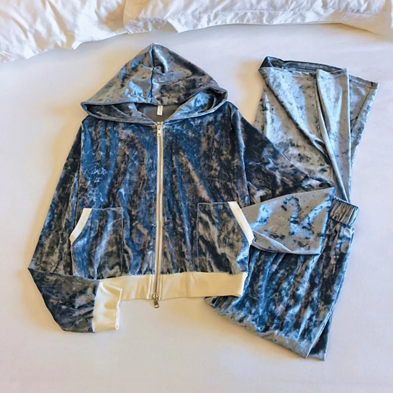 

Sport Style Pajama Woman Winter Hooded Shirt Pant Suit Gold Velvet Warm Sleepwear For Sleeping Clothes Home Wear Pijama Mujer