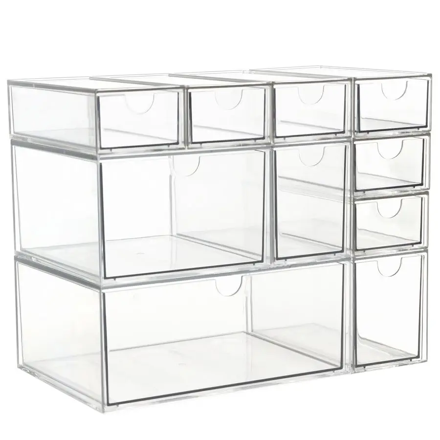 

Makeup Organizer, 10 Drawers Clear Storage Organizer Desktop Stackable Storage Drawers, Plastic Organizer Bins for Makeup, Stati