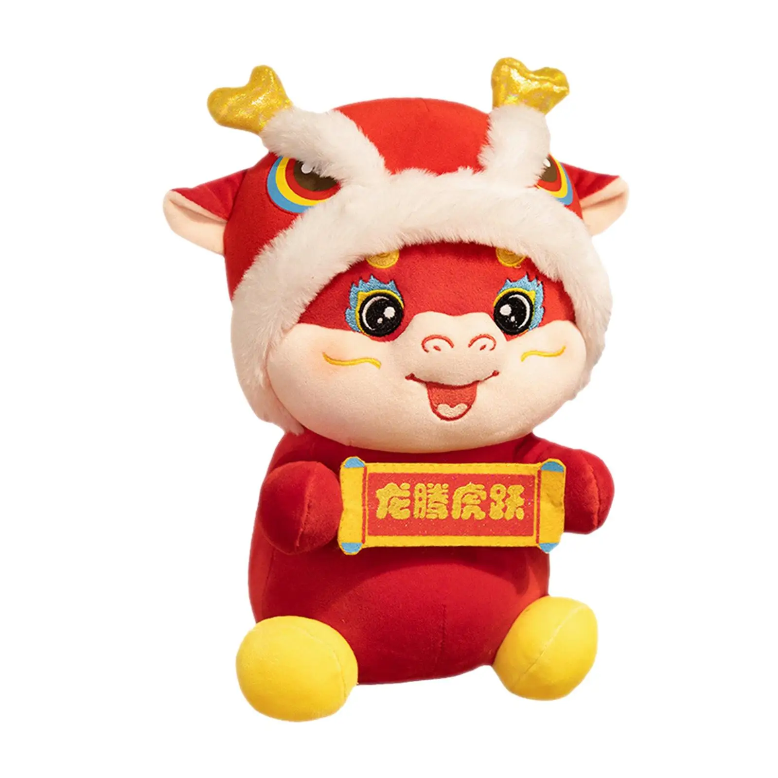 Chinese New Year Dragon Plush Doll Mascot Souvenir Gift Stuffed Animal Dragon Doll for Home Holiday Living Room Cafe Restaurant