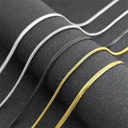 Thin Flat Round Snake Chain Necklace for Women Men Stainless Steel Silver/Gold/Black Color Exquisite Clavicular Choker Jewelry