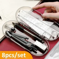 8pcs Mathematical Set Compass Ruler Drawing Set With Pencil Refills Lead School Compass Drawing Measuring Tool Set