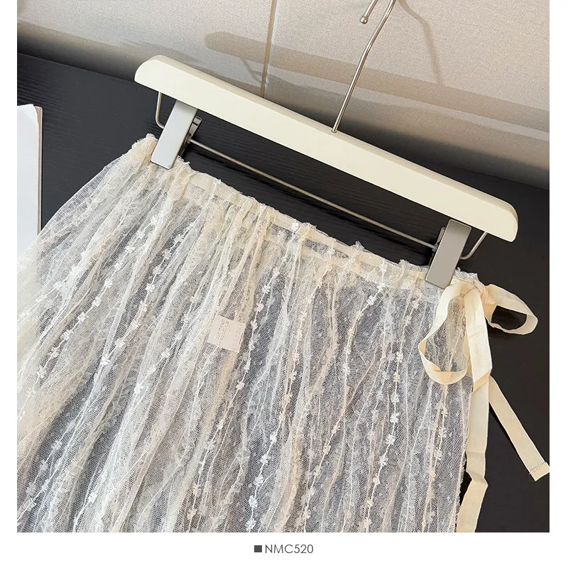 Lace Skirt Women's Spring 2026 Fashion Hollow Out Crochet Drawstring Layered Skirt Accessory A-line Korean Style Half Skirt