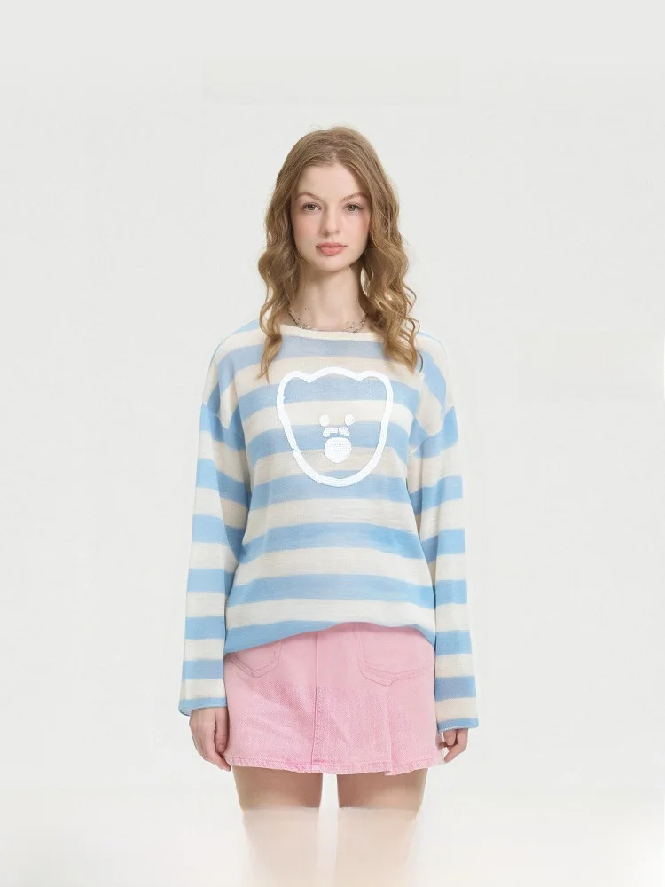 

Удобная свободная женская футболка в классическую полоску с длинным рукавом, круглым вырезом, летняя модная накидка NOISY TEDDY25, новинка