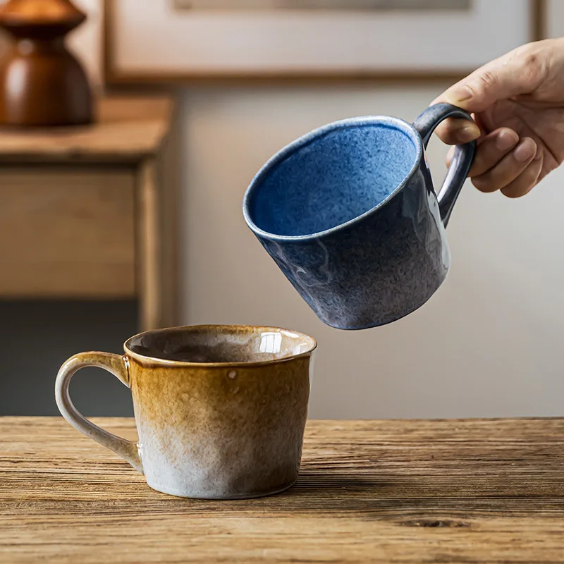 Vintage Gradient Kiln Change Ceramic Mug Irregular Wavy Rim Porcelain Coffee Cup Handmade Textured Water Cup Home Drinkware