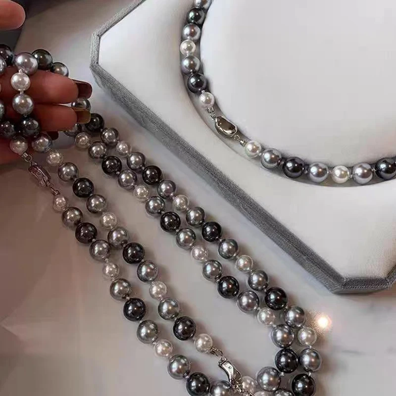 PANJBJ 925 Sterling Silver Imitation Pearls Necklace for Woment Bead String Banquet Grace sweater ChainJewelry Gift Dropshipping