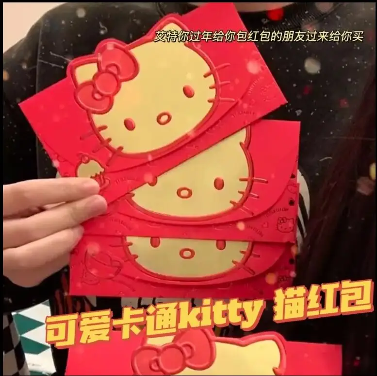 Anime Kawaii Cartoon Cute Sanrios Girl Creative Cartoon Big Head Hellokittys Personality Childrens Happy New Year Red Envelope