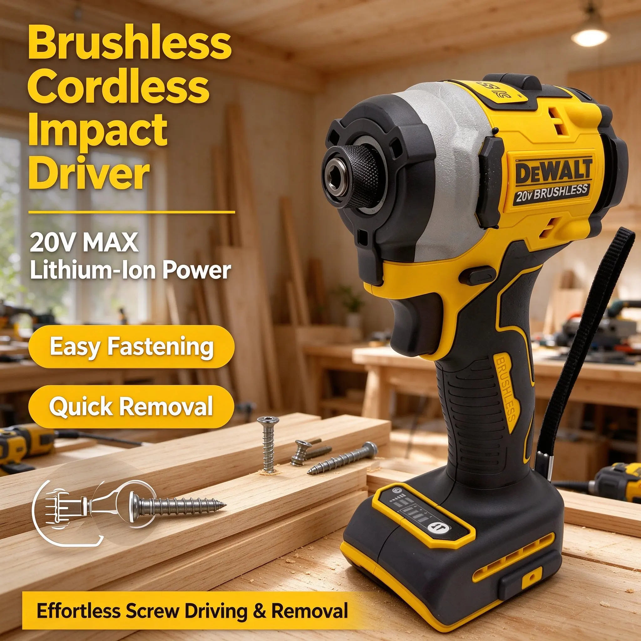 DEWALT DCD850 20V Rechargeable Cordless Impact Screwdriver, High‑Performance Multifunctional Power Tool