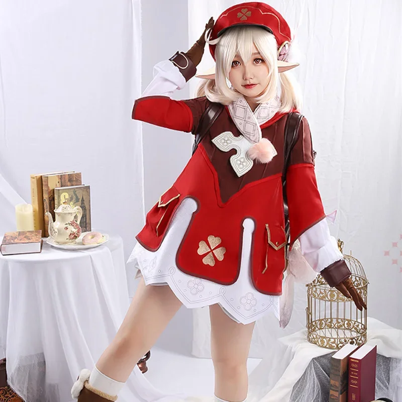 Game Genshin Impact Cosplay Klee Costume Uniform Wig Cute Lady Female Girl Maid Women Anime Suit Halloween Cloth