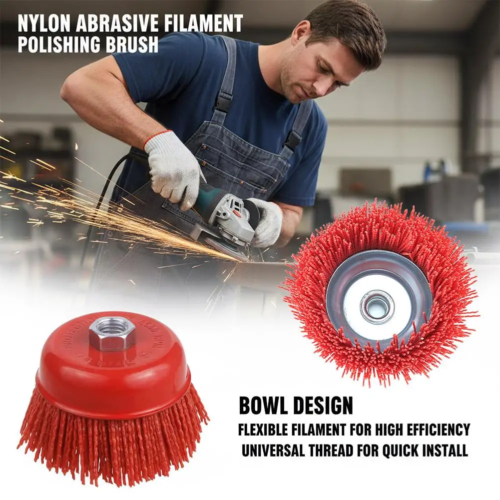 Nylon Cup Brush for Angle Grinder Abrasive Filament Metal Rust Removal Wood Polishing Tool
