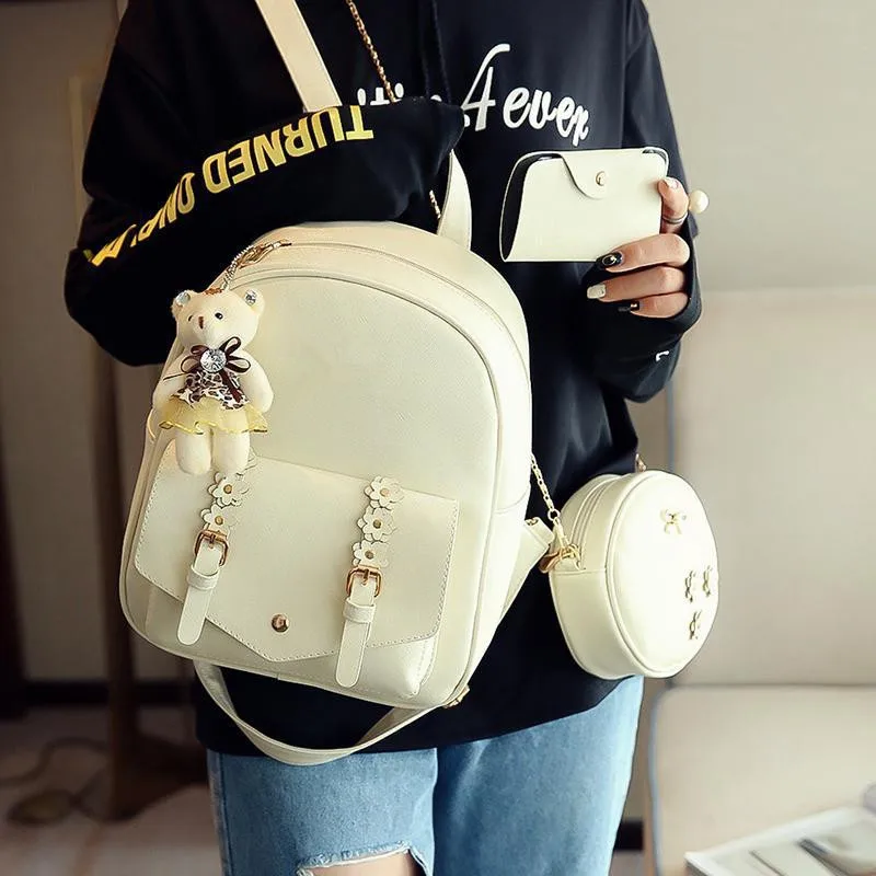 Spring Summer Travel Women's Backpack Versatile Student Bookbag Korean Style Trendy Small Backpack College Wind PU Material