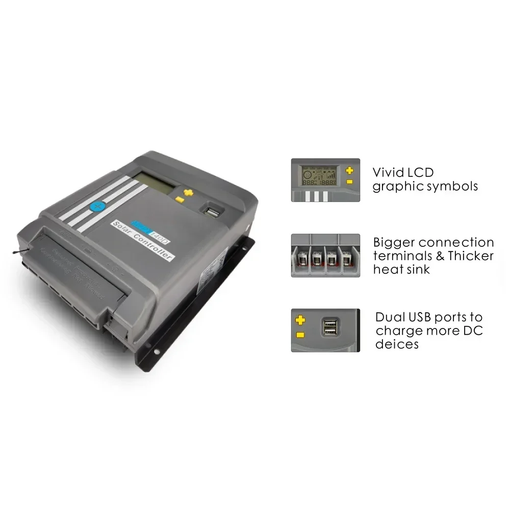 Imagem -03 - Mppt 10a 20a 30a 40a Regulador Solar Fotovoltaico 12v 24v Controlador de Carga de Bateria Solar Automática Dupla Usb Display Lcd para Lítio Lifepo4