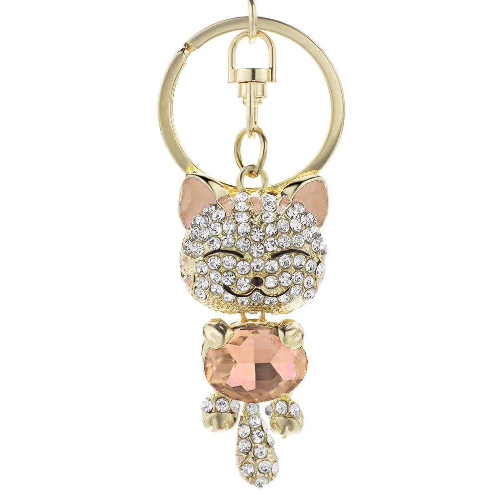 Lovely Cat Crystal Rhinestone Keyrings Key Chains Rings Holder Purse Bag for Car Keychains K218C  Cute Keychain